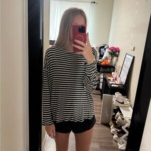Black and White Striped Women's Top
